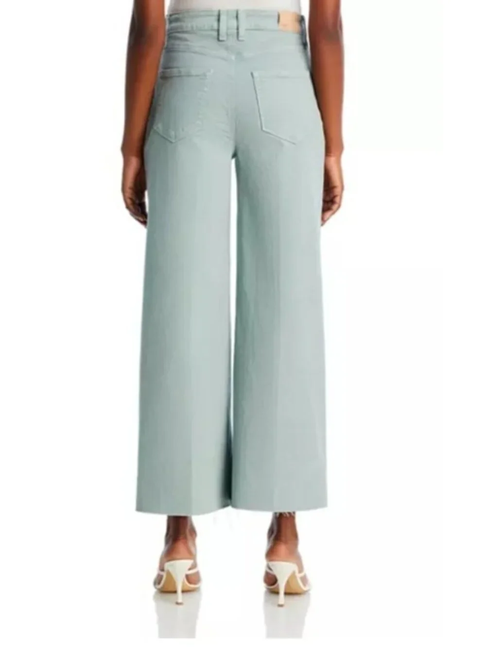 PAIGE Harper Wide Leg Jeans 29 High Rise Ankle Green Cropped Denim Women - Picture 2 of 9